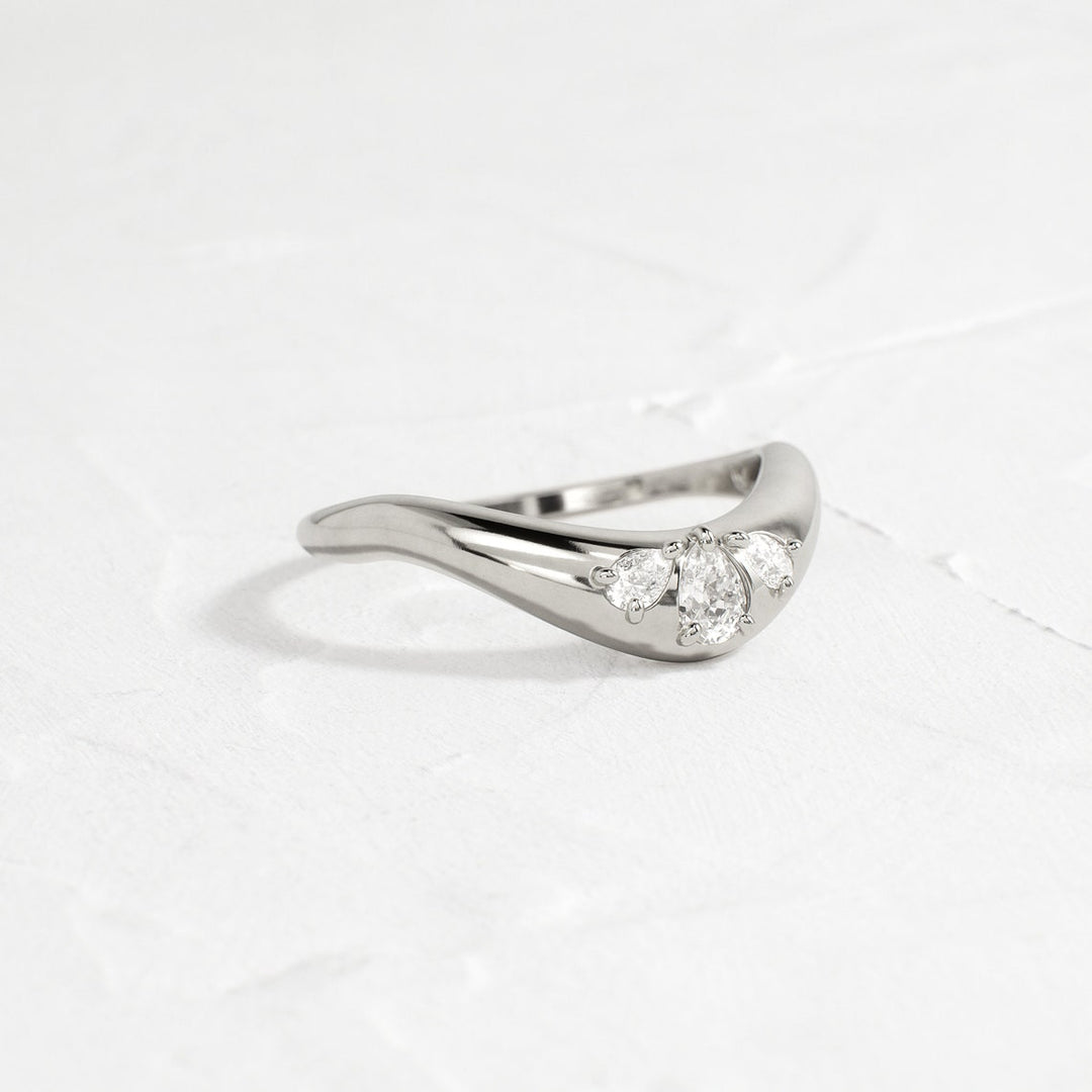 Pear Diamond CVD EF/VVS Unique Curved Wedding Band for Her