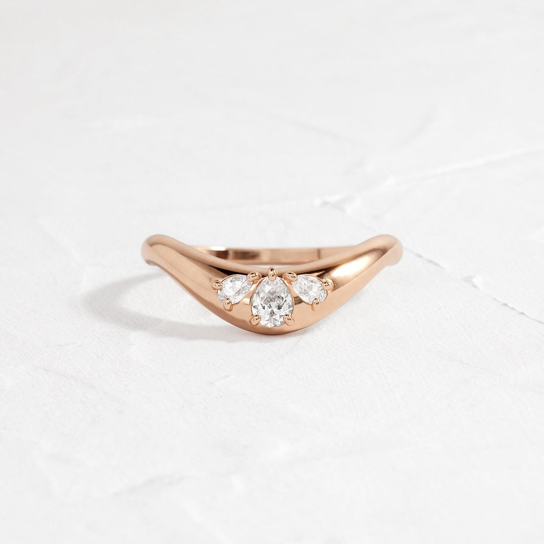 Pear Diamond CVD EF/VVS Unique Curved Wedding Band for Her