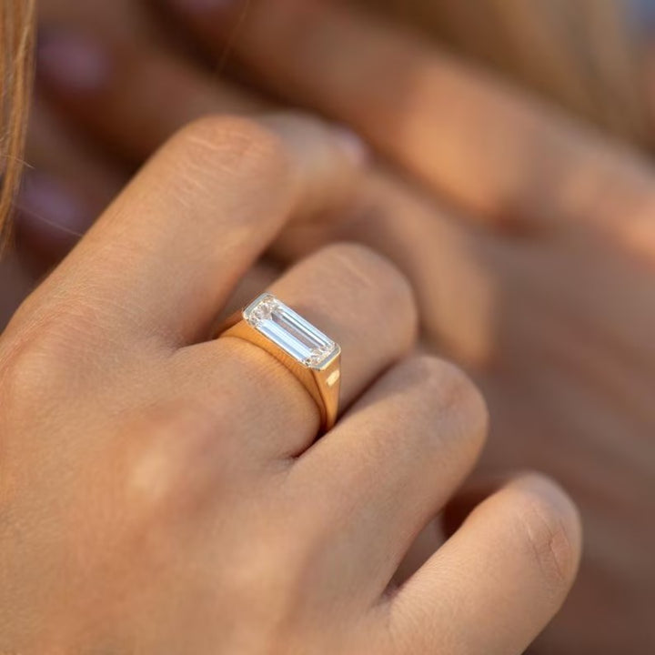 1.0CT-2.0CT Long Emerald Cut Lab Grown East West Diamond Engagement Ring