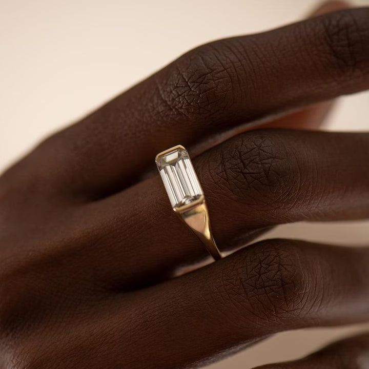 1.0CT-2.0CT Long Emerald Cut Lab Grown East West Diamond Engagement Ring