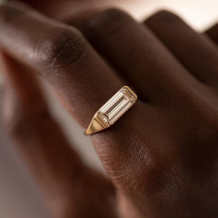 1.0CT-2.0CT Long Emerald Cut Lab Grown East West Diamond Engagement Ring