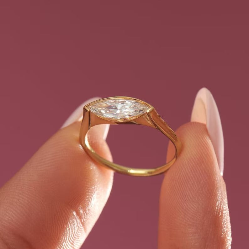 1.0CT-2.0CT East To West Style Marquise Cut Lab Grown Diamond Engagement Ring