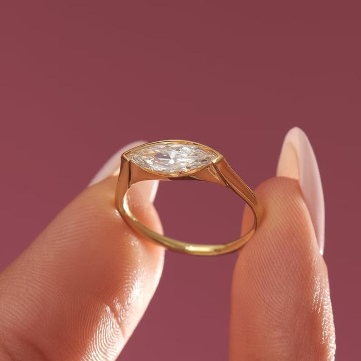 1.0CT-2.0CT East To West Style Marquise Cut Lab Grown Diamond Engagement Ring