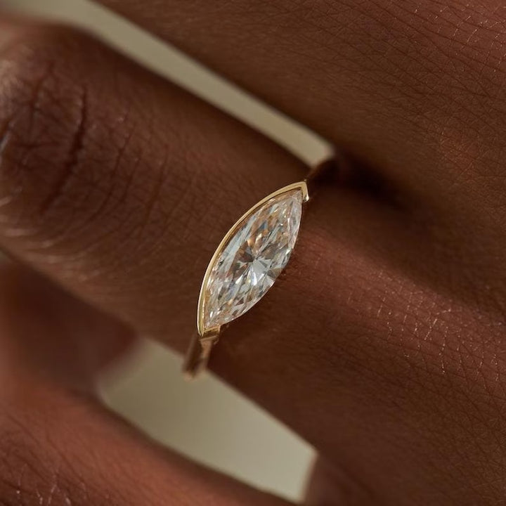 1.0CT-2.0CT East To West Style Marquise Cut Lab Grown Diamond Engagement Ring
