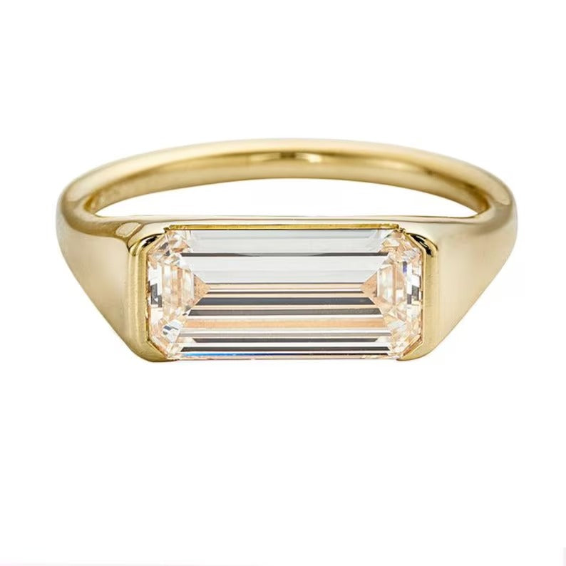 1.0CT-2.0CT Long Emerald Cut Lab Grown East West Diamond Engagement Ring