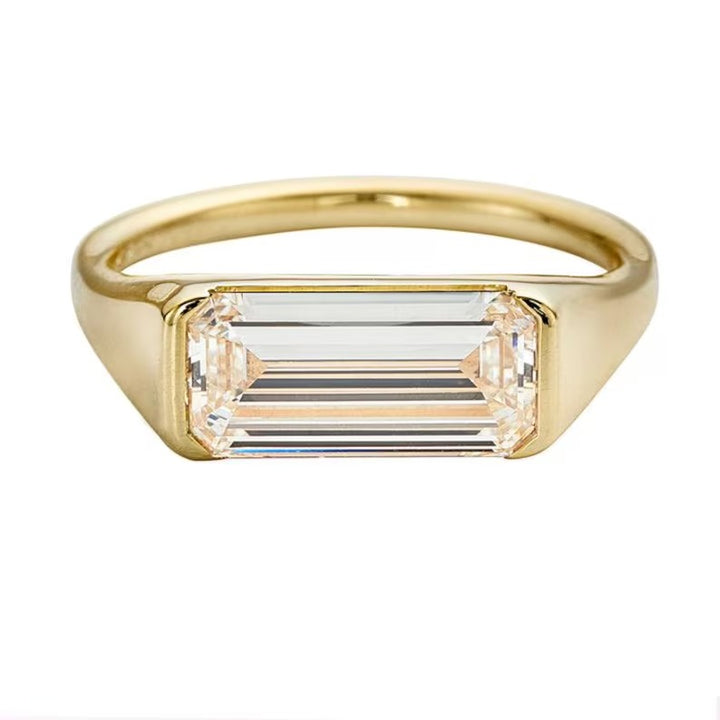 1.0CT-2.0CT Long Emerald Cut Lab Grown East West Diamond Engagement Ring