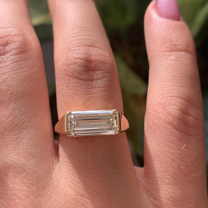 1.0CT-2.0CT Long Emerald Cut Lab Grown East West Diamond Engagement Ring