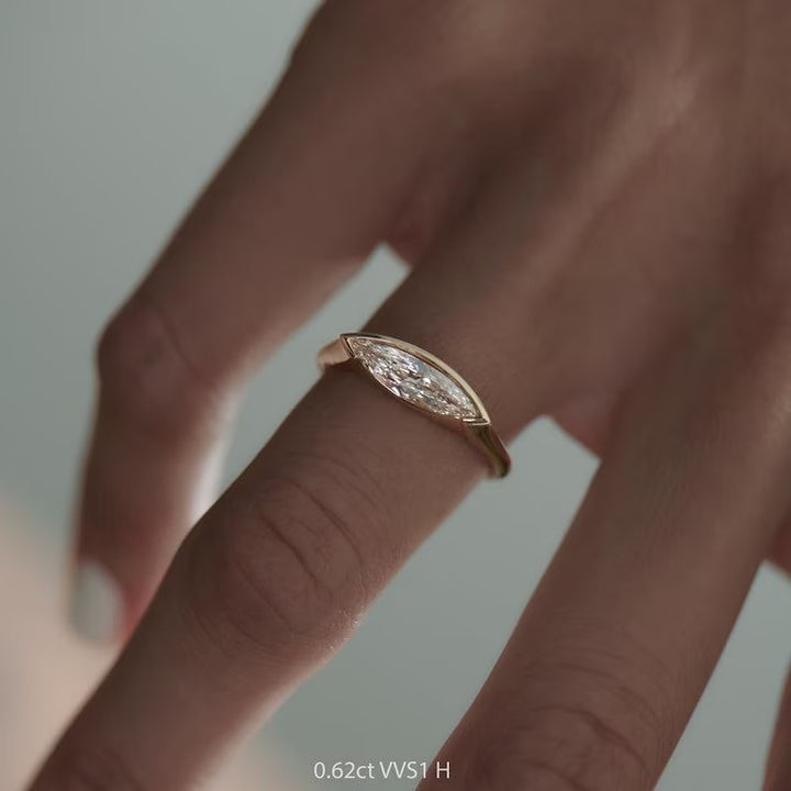 1.0CT-2.0CT East To West Style Marquise Cut Lab Grown Diamond Engagement Ring