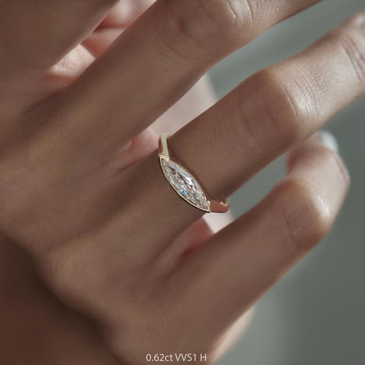 1.0CT-2.0CT East To West Style Marquise Cut Lab Grown Diamond Engagement Ring