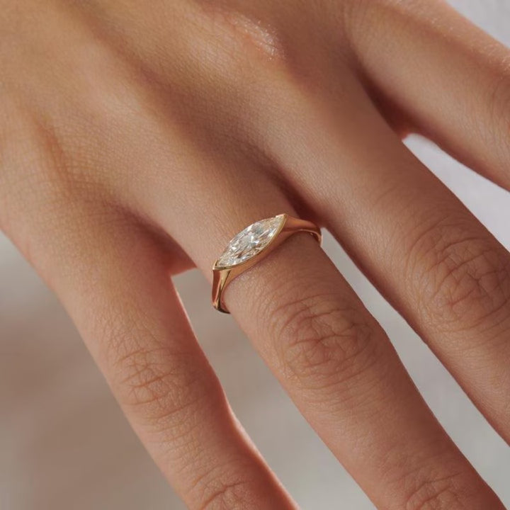 1.0CT-2.0CT East To West Style Marquise Cut Lab Grown Diamond Engagement Ring