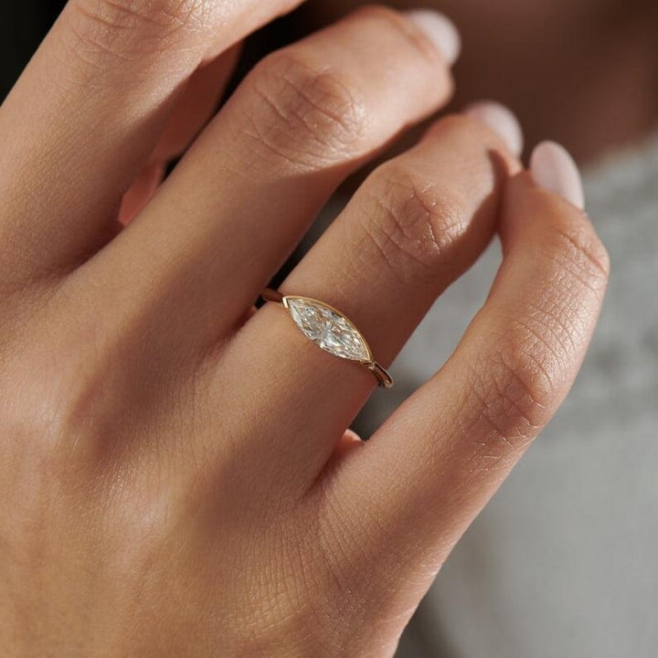 1.0CT-2.0CT East To West Style Marquise Cut Lab Grown Diamond Engagement Ring