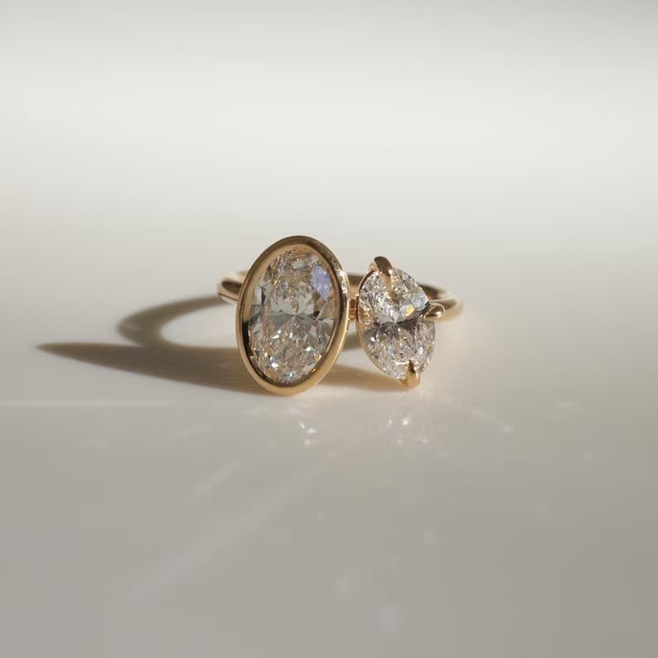 2.0CT-4.0CT Bezel Set Two Stone Oval Cut Lab Grown Engagement Ring