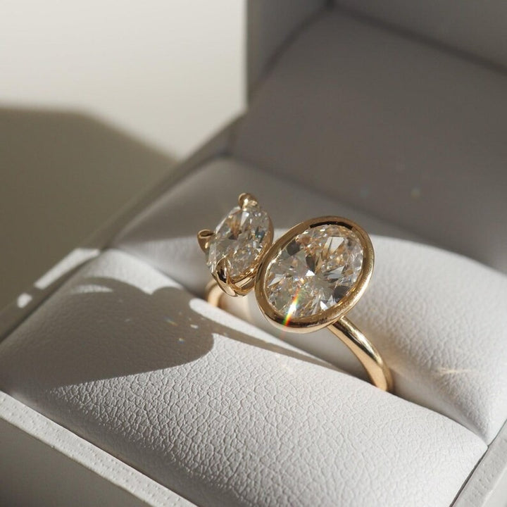2.0CT-4.0CT Bezel Set Two Stone Oval Cut Lab Grown Engagement Ring