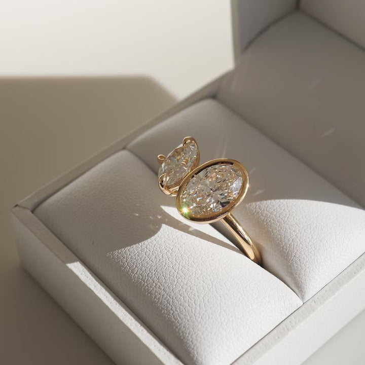 2.0CT-4.0CT Bezel Set Two Stone Oval Cut Lab Grown Engagement Ring