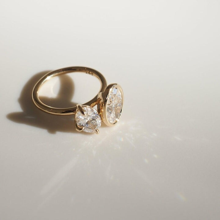 2.0CT-4.0CT Bezel Set Two Stone Oval Cut Lab Grown Engagement Ring