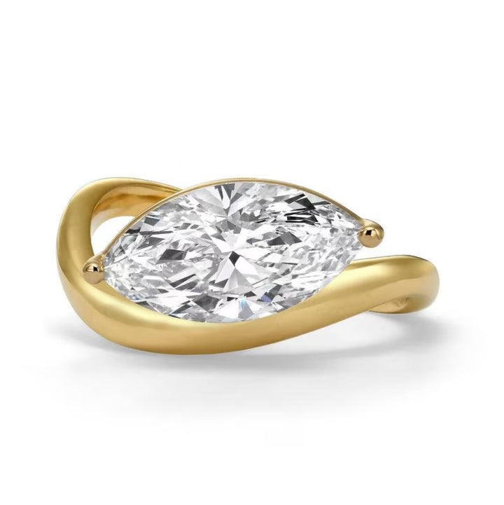 1.0CT-2.0CT Marquise Cut Lab Grown Diamond Curved Engagement Ring