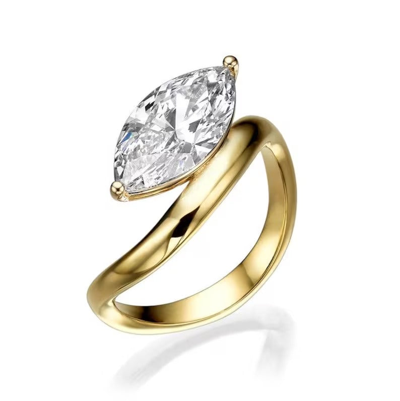 1.0CT-2.0CT Marquise Cut Lab Grown Diamond Curved Engagement Ring