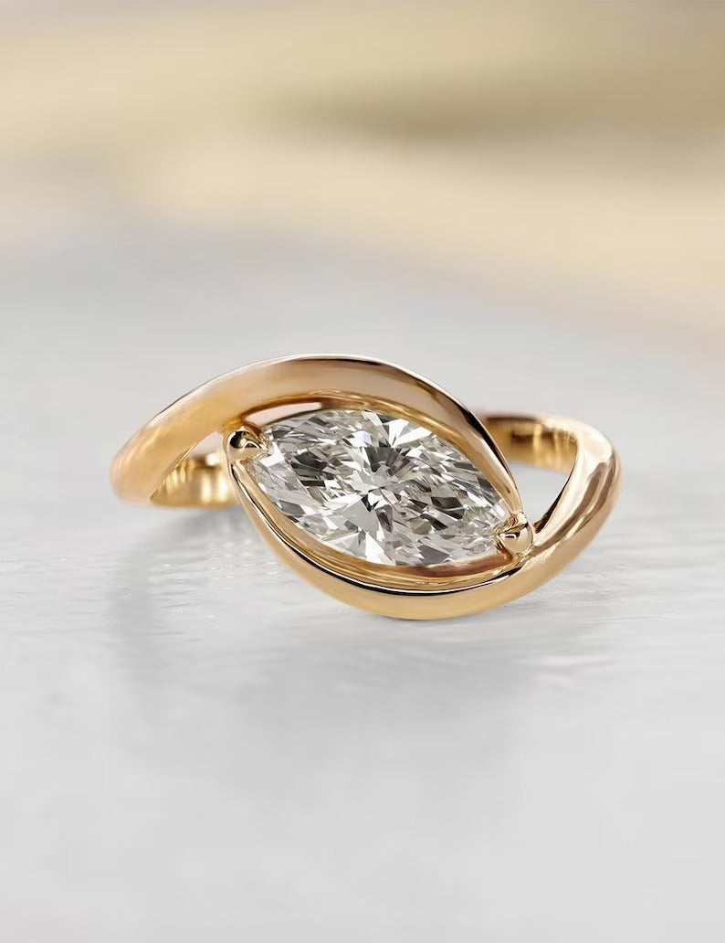1.0CT-2.0CT Marquise Cut Lab Grown Diamond East To West Style Engagement Ring