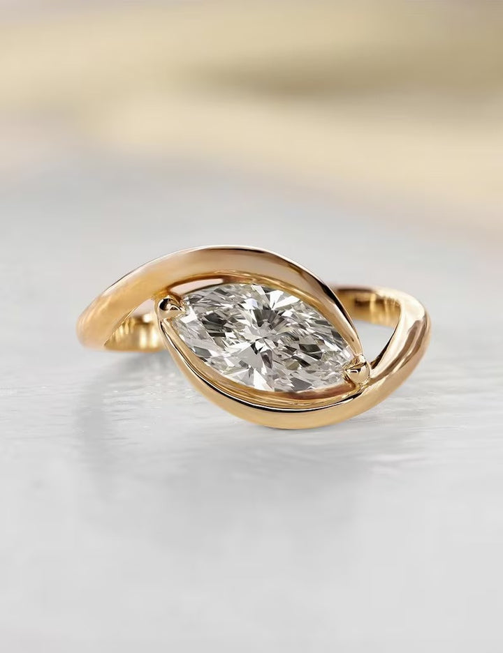 1.0CT-2.0CT Marquise Cut Lab Grown Diamond East To West Style Engagement Ring