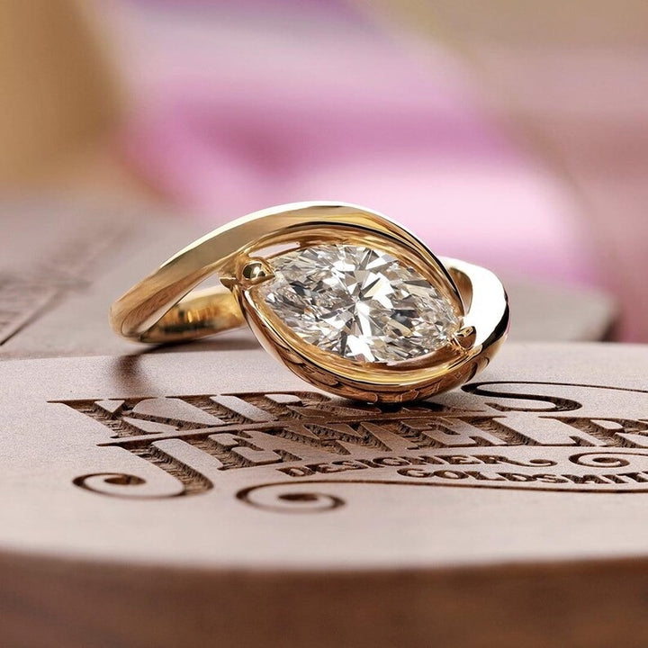 1.0CT-2.0CT Marquise Cut Lab Grown Diamond East To West Style Engagement Ring
