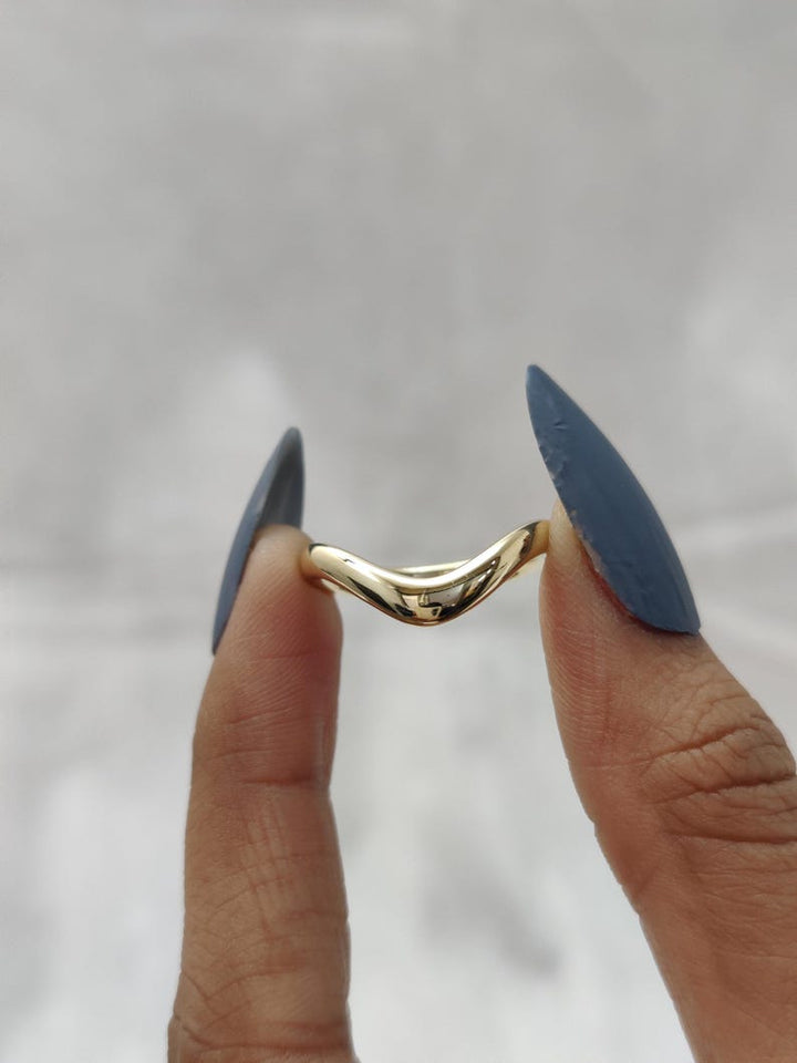 14k|18K Solid Yellow Gold Unique Wavy Curved Wedding Band