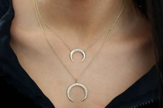 Round Cut Horn Moon Diamond Necklace