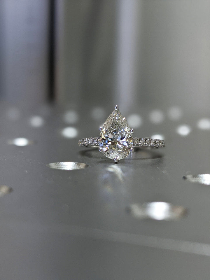 2.0CT Pear Cut Pave Lab Grown Diamond Engagement Ring Pretty Engagement Rings
