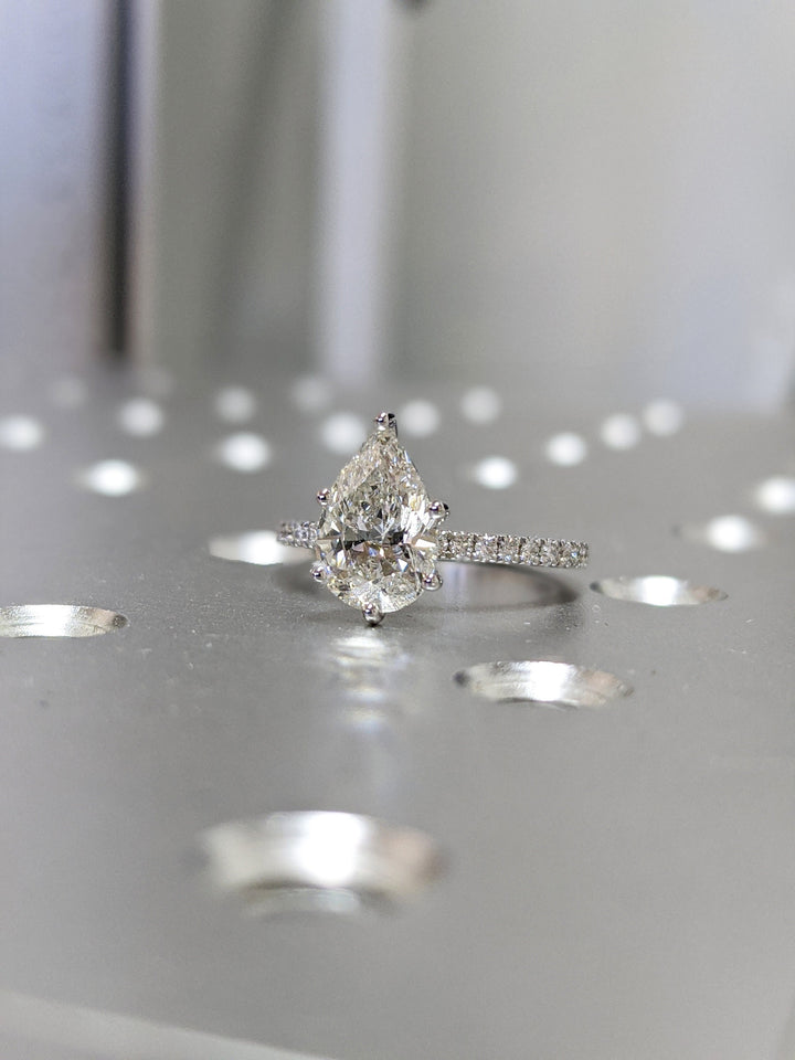 2.0CT Pear Cut Pave Lab Grown Diamond Engagement Ring Pretty Engagement Rings