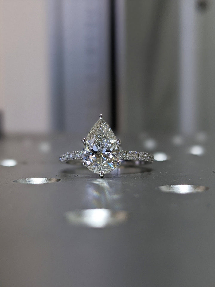 2.0CT Pear Cut Pave Lab Grown Diamond Engagement Ring Pretty Engagement Rings