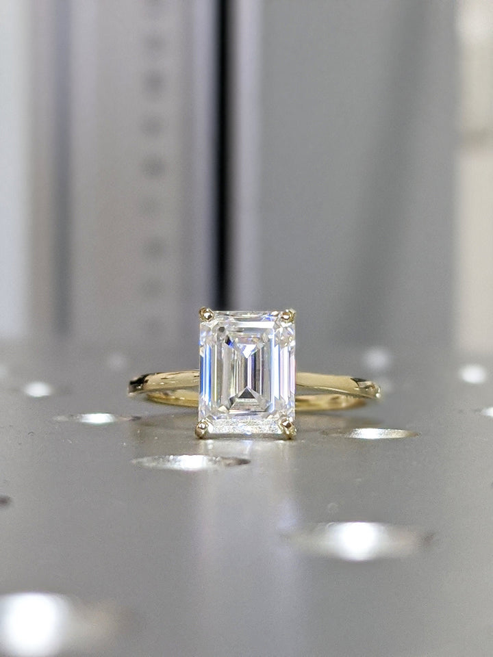 1.0CT Emerald Cut Solitaire Lab Grown Diamond Engagement Ring Minimalist Diamond Wedding Ring