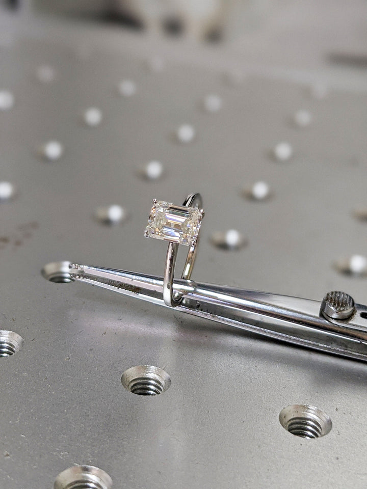 1.0CT Emerald Cut Solitaire Lab Grown Diamond Engagement Ring Minimalist Diamond Wedding Ring