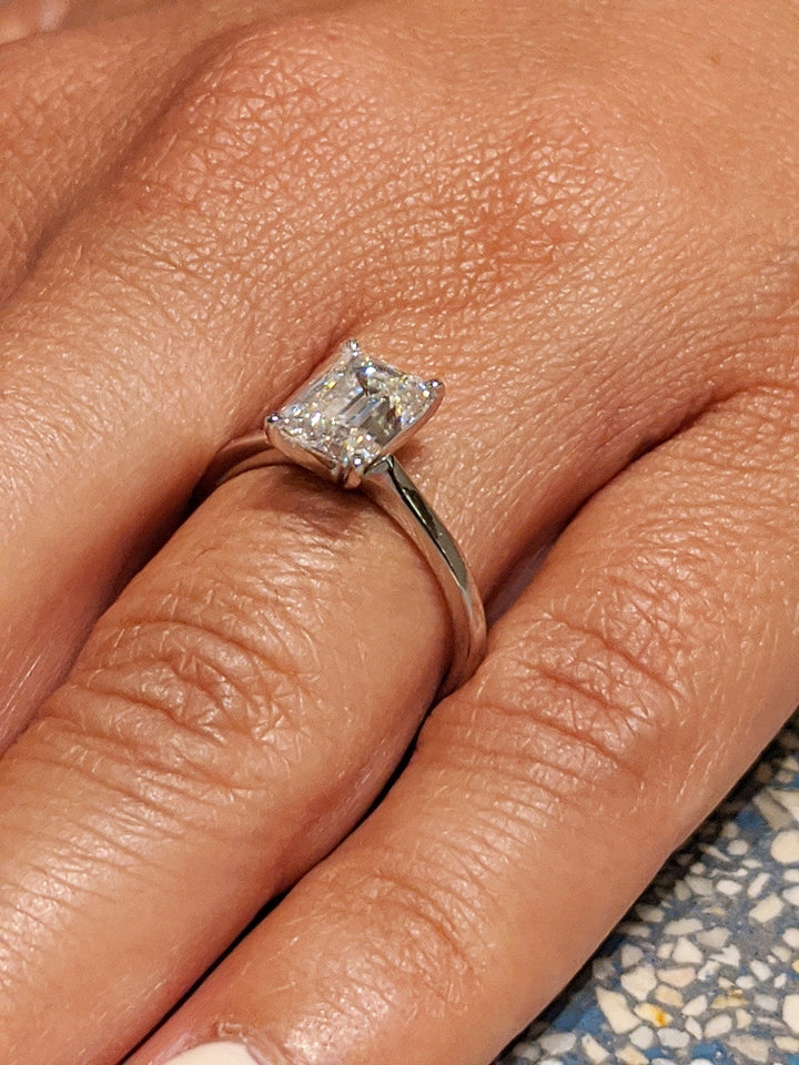 1.0CT Emerald Cut Solitaire Lab Grown Diamond Engagement Ring Minimalist Diamond Wedding Ring