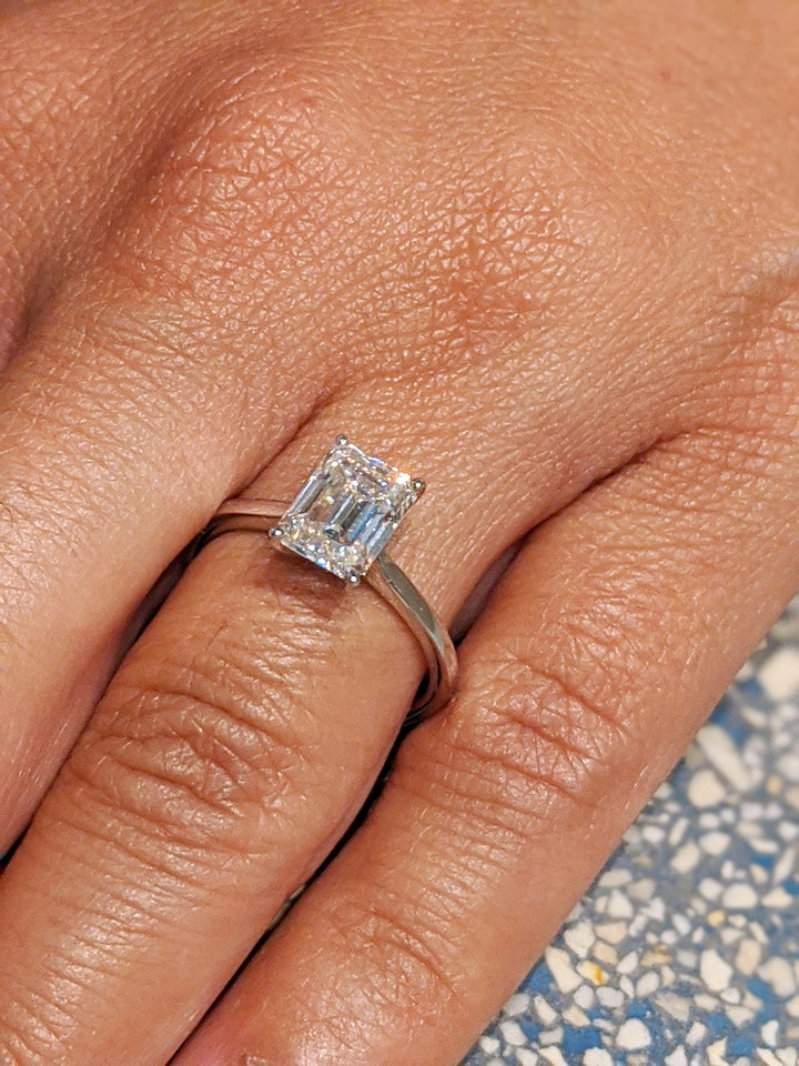 1.0CT Emerald Cut Solitaire Lab Grown Diamond Engagement Ring Minimalist Diamond Wedding Ring