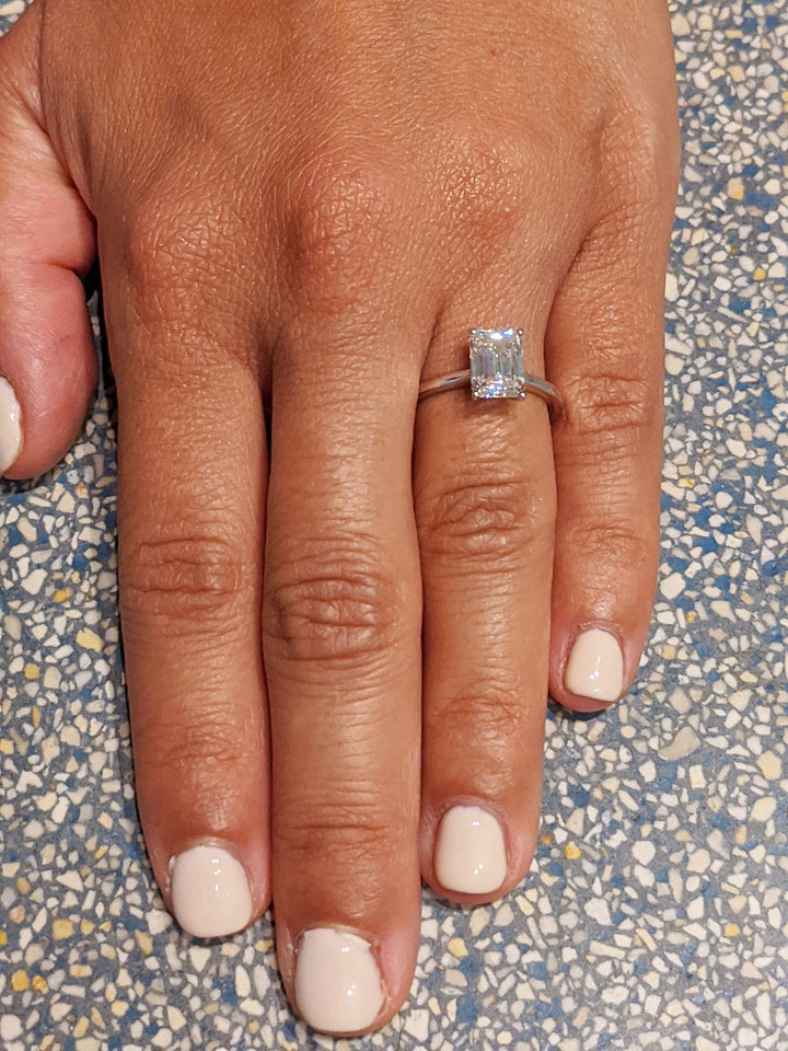 1.0CT Emerald Cut Solitaire Lab Grown Diamond Engagement Ring Minimalist Diamond Wedding Ring