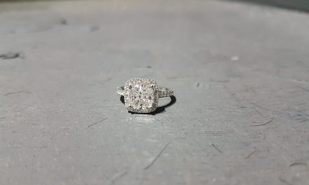 2.0CT Cushion Cut Halo Lab Grown Pave Diamond Engagement Ring For Women