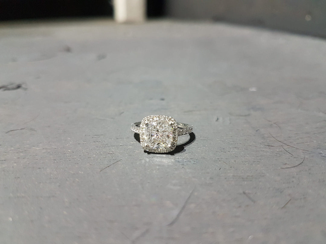2.0CT Cushion Cut Halo Lab Grown Pave Diamond Engagement Ring For Women
