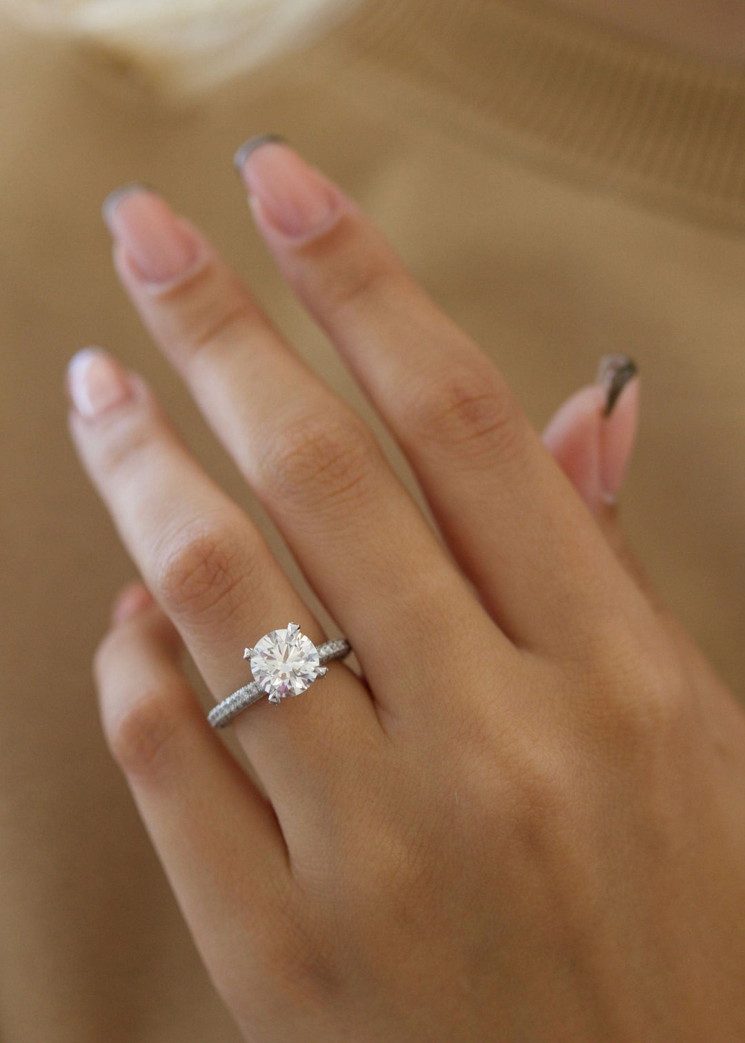 1.0- 3.0 CT Round Diamond Engagement Ring With Pave Setting