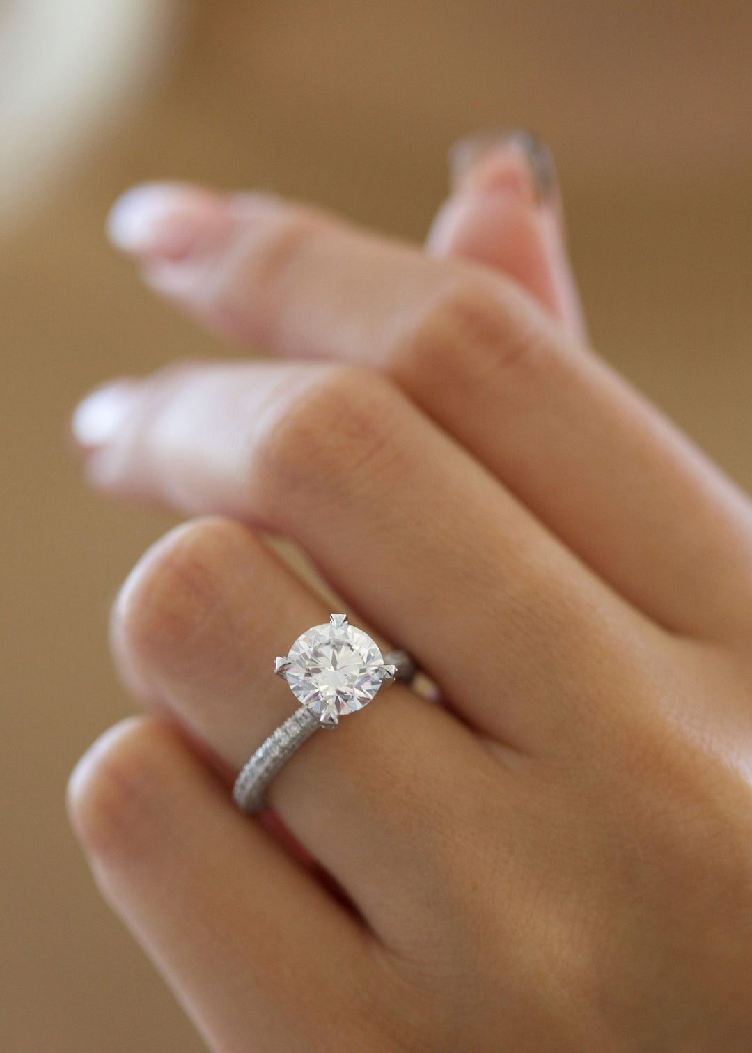 1.0- 3.0 CT Round Diamond Engagement Ring With Pave Setting