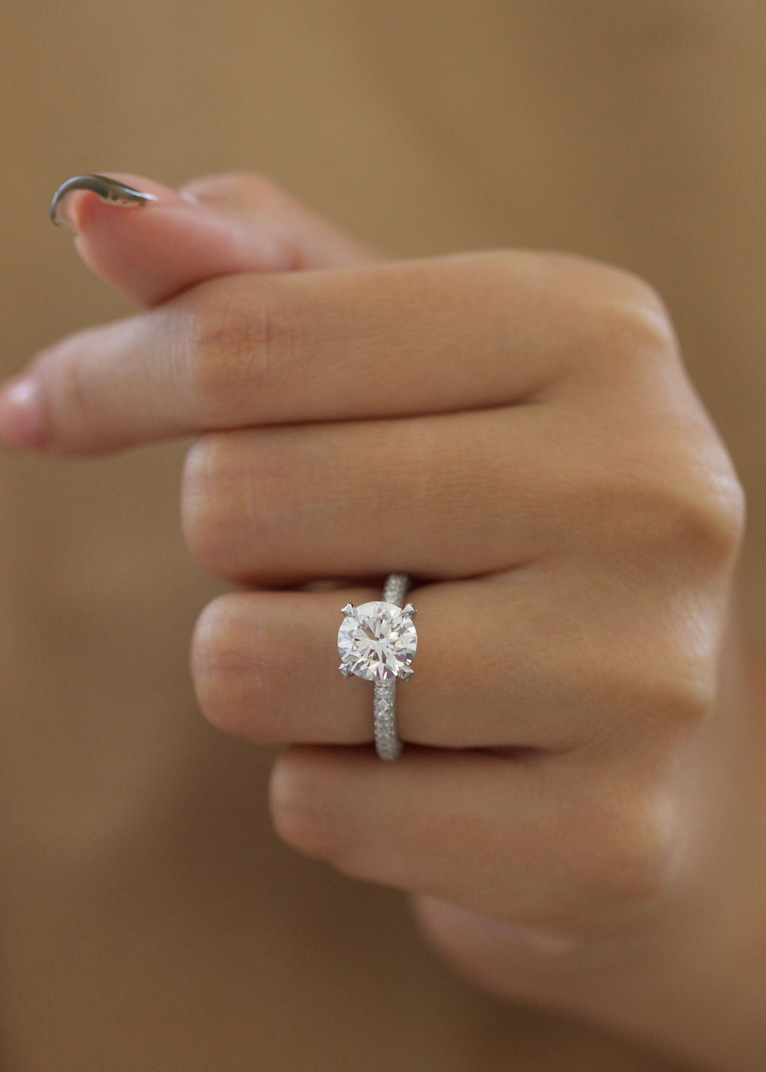 1.0- 3.0 CT Round Diamond Engagement Ring With Pave Setting
