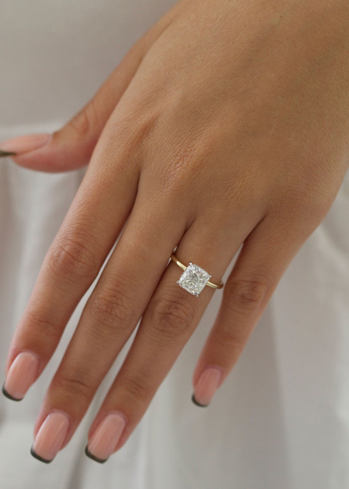 1.50 -3.03 CT Cushion Diamond Engagement Ring With Hidden Halo Setting