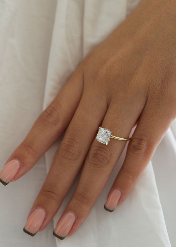 1.50 -3.03 CT Cushion Diamond Engagement Ring With Hidden Halo Setting