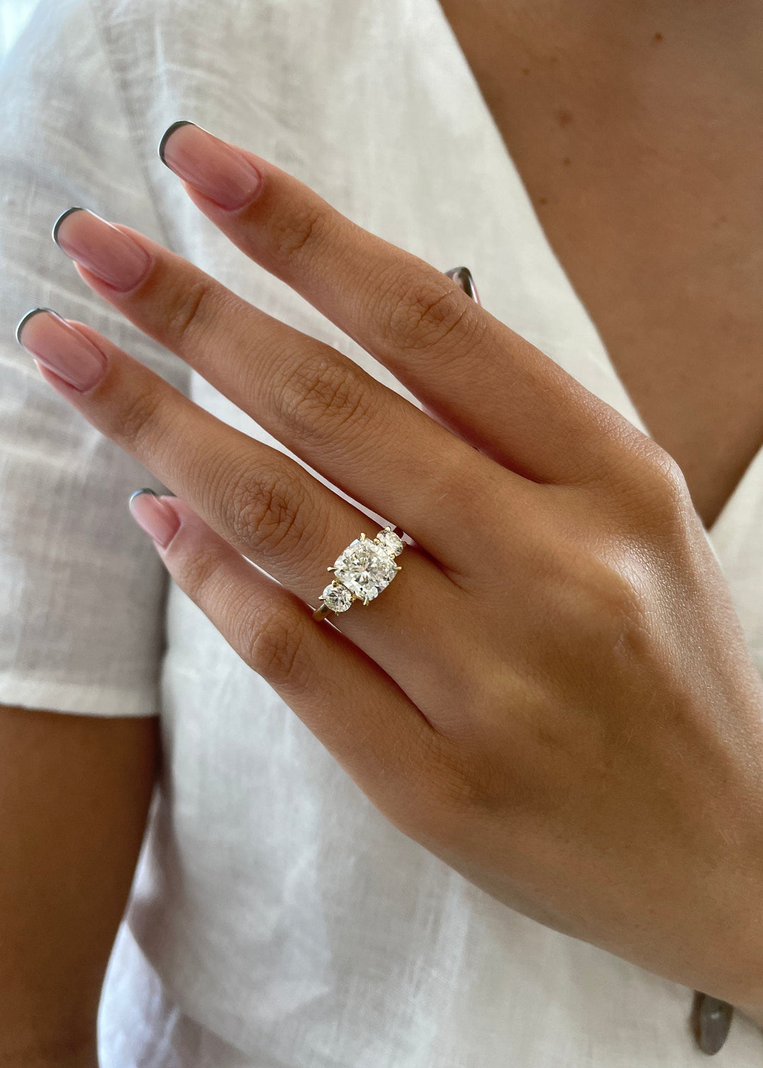 1.50-3.50 CT Cushion Diamond 3 Stones Engagement Ring