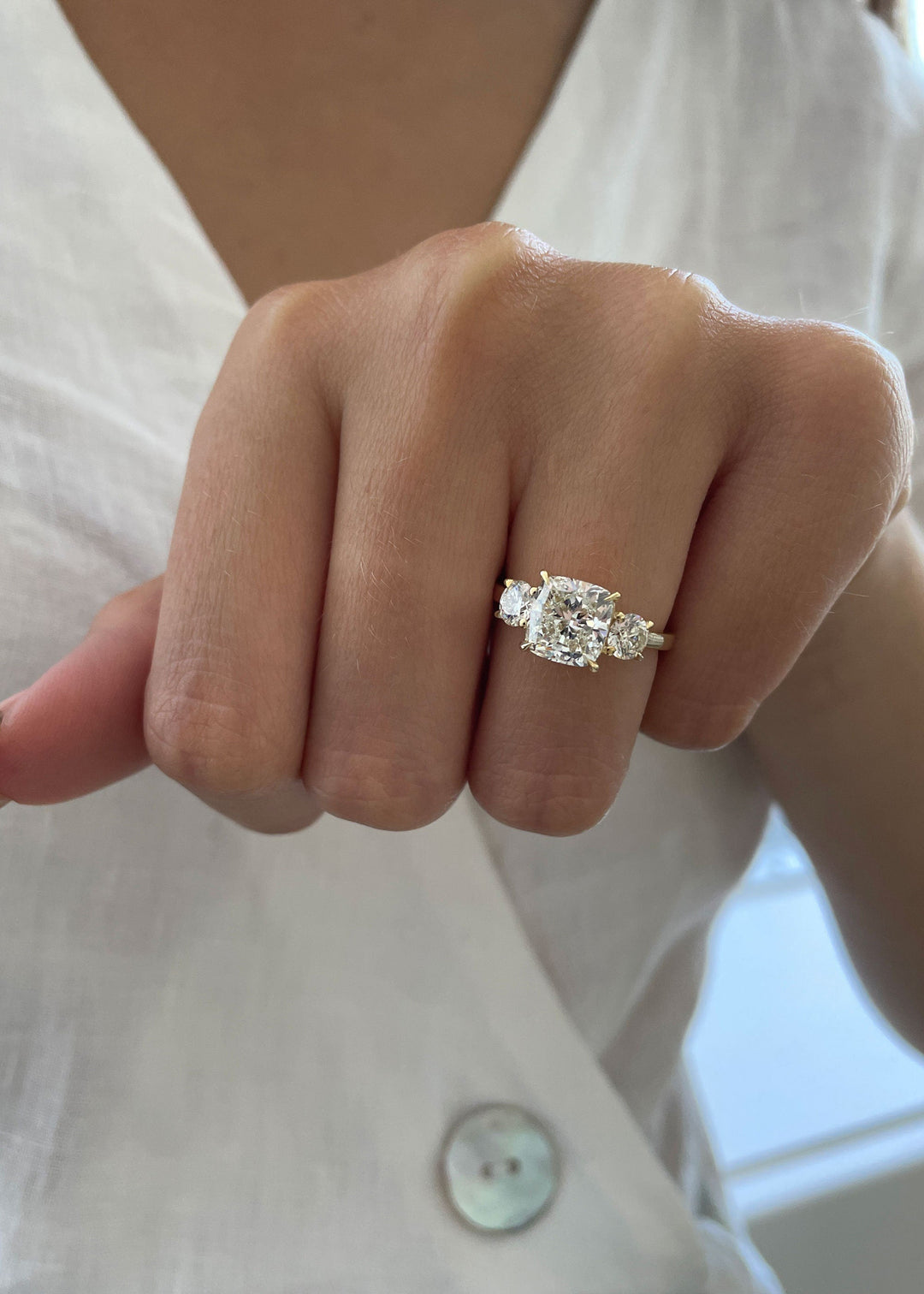 1.50-3.50 CT Cushion Diamond 3 Stones Engagement Ring