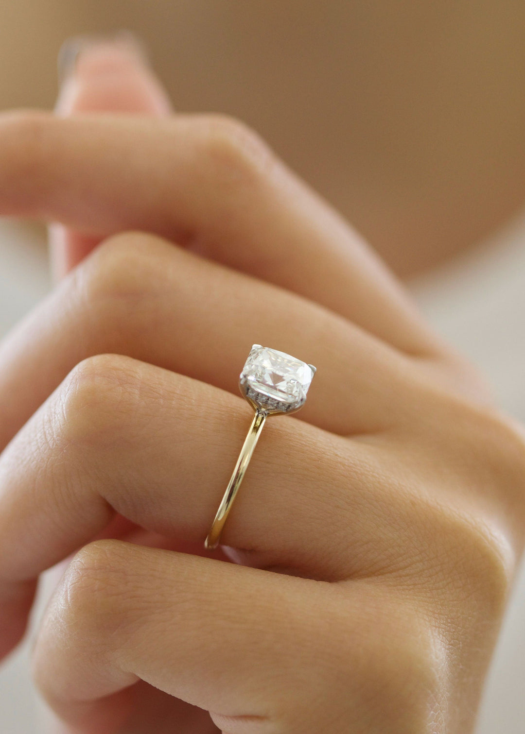 1.50 -3.03 CT Cushion Diamond Engagement Ring With Hidden Halo Setting
