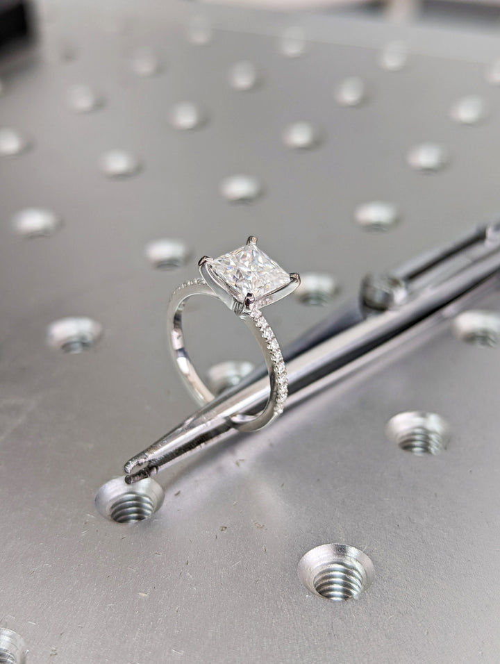 1.50CT Princess Cut Pave Diamond Lab Grown Engagement Ring For Women