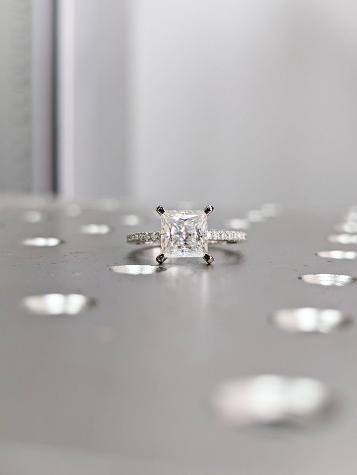 1.50CT Princess Cut Pave Diamond Lab Grown Engagement Ring For Women
