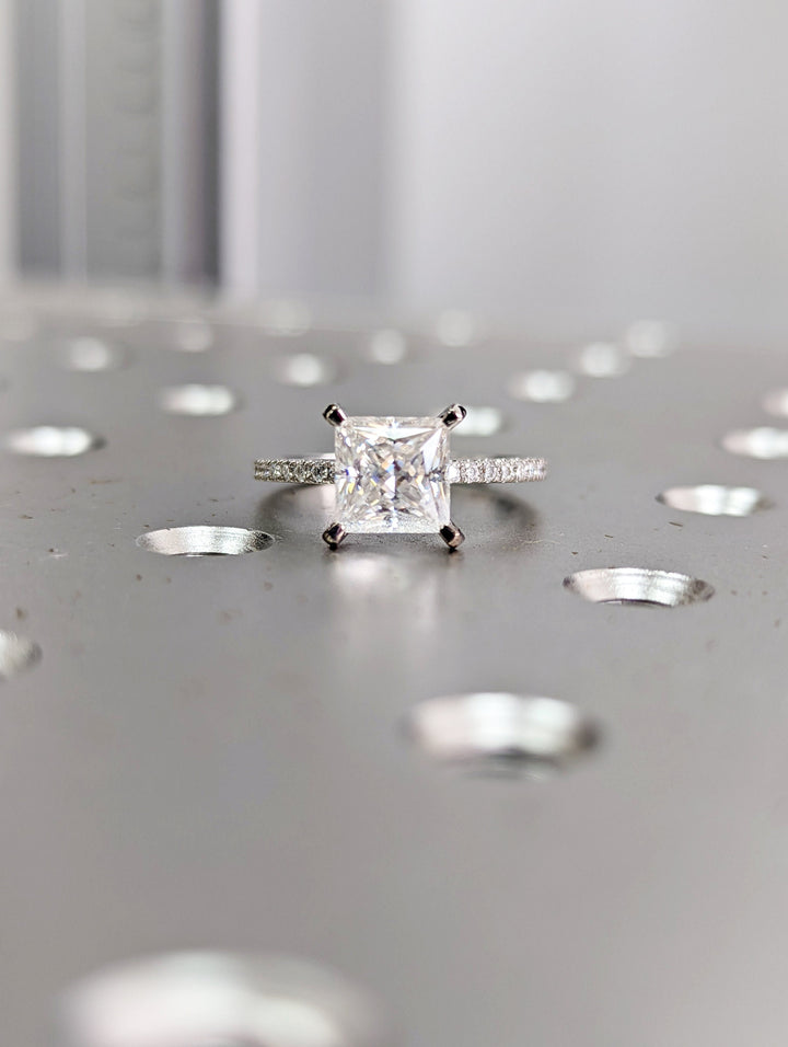1.50CT Princess Cut Pave Diamond Lab Grown Engagement Ring For Women