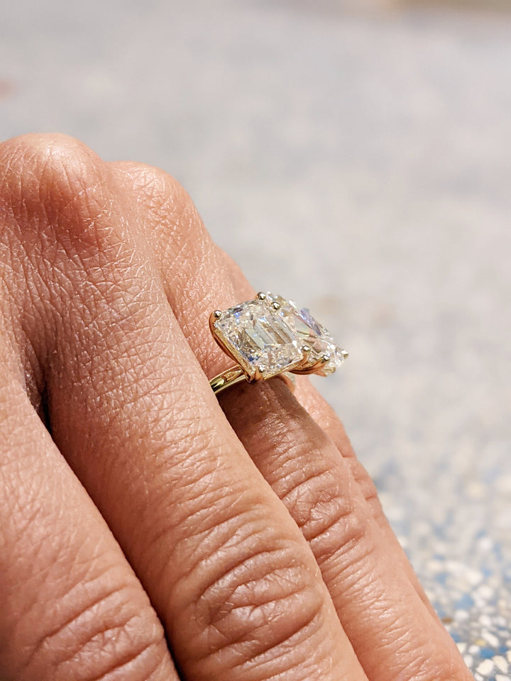 2.50CT Emerald & Pear Cut Two Stone Lab Grown Diamond Engagement Ring For Women