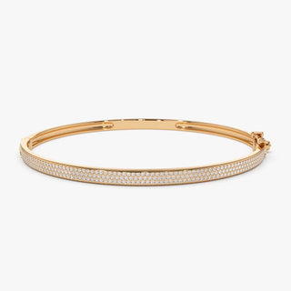 Round Cut Three Row Pave Diamond Bracelet Bangle in 14K Gold