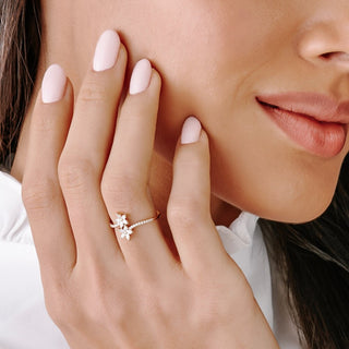 Marquise & Round Cut Flower Diamond Ring Gift for Mother